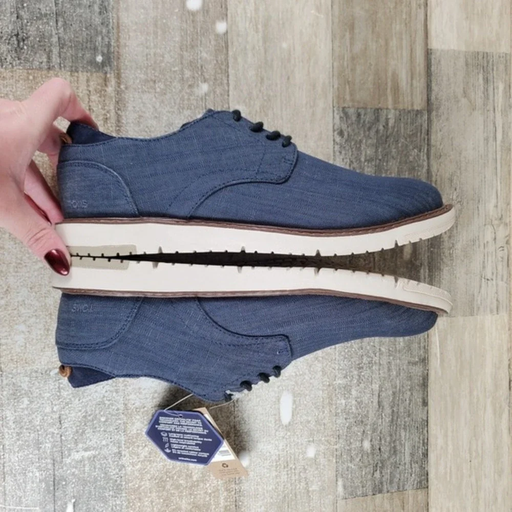 Toms Mens Shoes Sz 8 Casual Navy Crosshatch Denim Round Toe Lace Up Oxford Dress